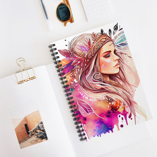 Bohemian Spirit Spiral Notebook - Ruled Line Journal with Artistic Watercolor Design